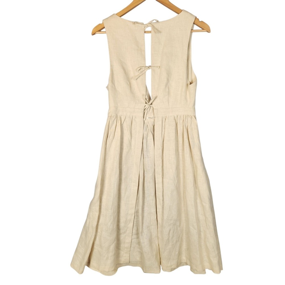 Little Women Atelier Jo Pinafore Medium Beige Linen Tie V-Neck  Cottagecore